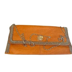 Melanie Lyne Faux Leather Rectangle Purse-Fine Chain Strap-Mesh Decor on Front
